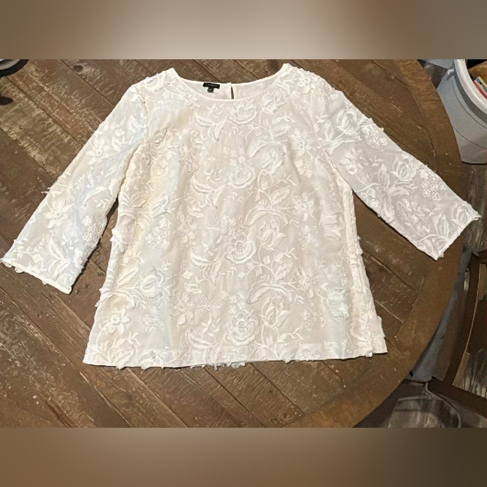 Talbots Ivory Floral Embroidered Blouse Side Zips 12
